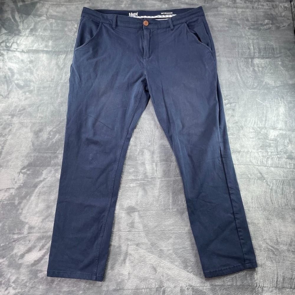 Mugsy Pants Mens 38x32 Morgans‎ Chino Blue Classic Slim Fit Stretch Casual